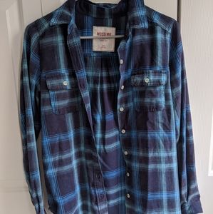 blue plaid flannel, size xs